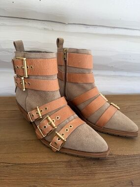 All Saints JANE BUCKLE POINTED LEATHER BOOTS NWT